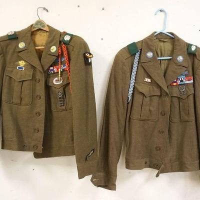 1175	2 US ARMY IKE FIELD JACKETS BOTH HAVE PINS & PATCHES, SIZE 36R & 38XL
