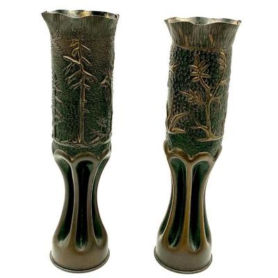 Pr. of WWI-era trench art vases, 13 1/2 in. ht.