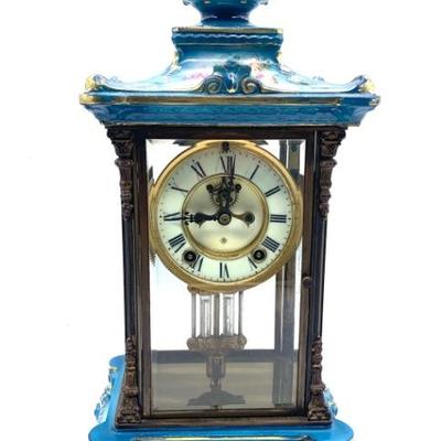 Antique Ansonia porcelain open escapement regulator clock