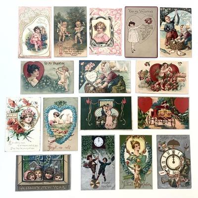 Part collection of vintage postcards including holiday, comic, Cuba, NY, NJ, and New England.