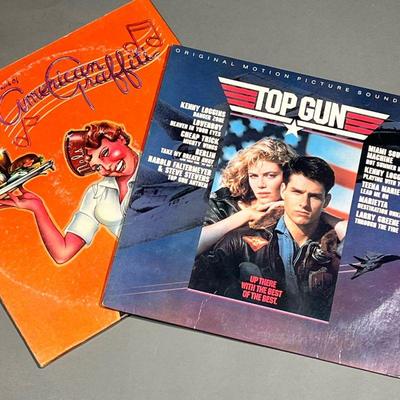 (2PC) SOUNDTRACK ALBUMS | Vinyl record albums, including Top Gun and American Graffiti.

