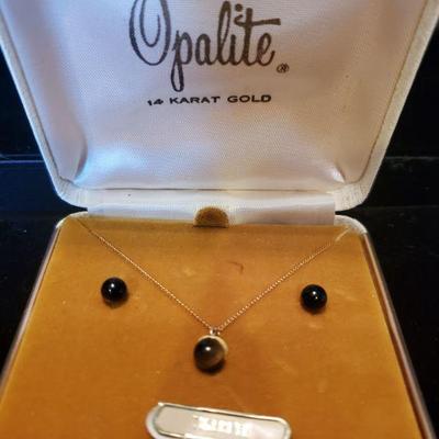 Tigereye Necklace (14kt) and Earrings (0.64g) 
