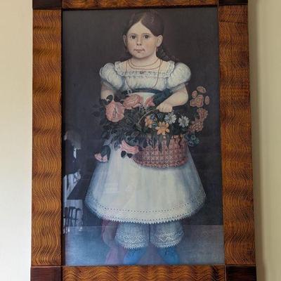Framed Print- A Girl with a Basket of Flowers 
