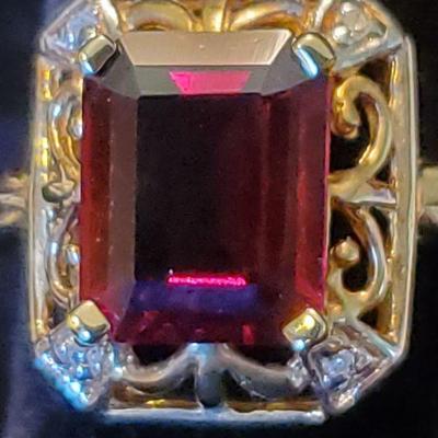 Octagonal Garnet/Diamond Ring