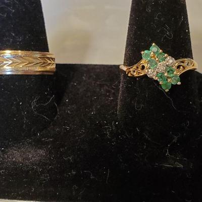 Emerald/Moissanite Ring And Wedding Band
