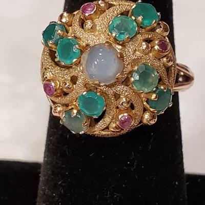 Emerald and Topaz Ring, 14k, 5.12g gross