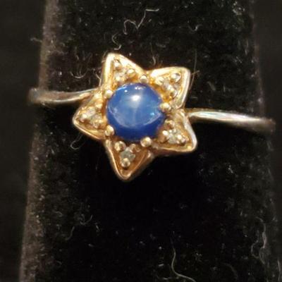 Gold Ring - Blue Stone & Cubic Zirconia (1.3g with stone) 