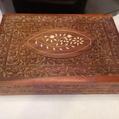 Carved Wood Jewelry Box (12Ã—8Ã—3.5")