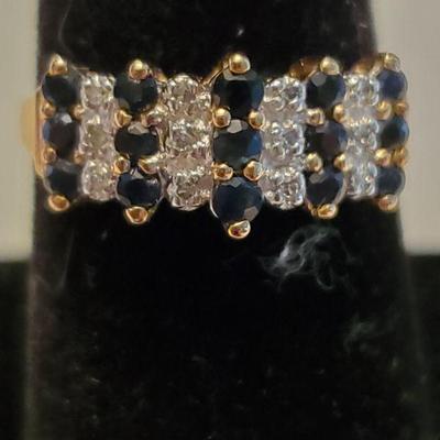 Sapphire and Diamond Cluster Ring, 10k, 2.33 gross