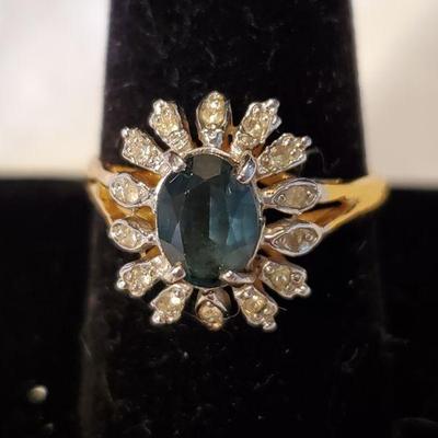 Beautiful Blue and Clear Stone Ring, 18kt HGE, 3.06 gross 
