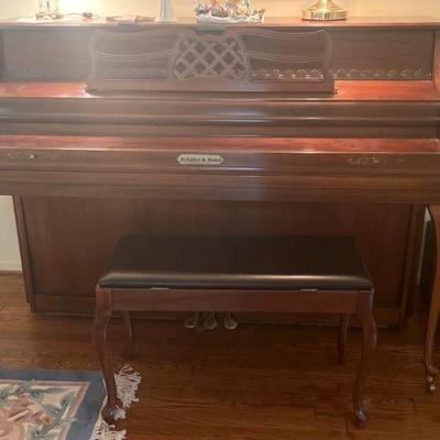 Schafer and Sons piano/ storage bench, piano lamp 13â€ (