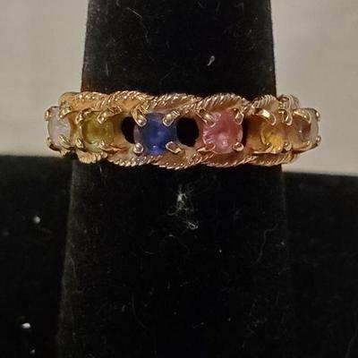 Gem Stone Rainbow Ring, 10k, 3.49 gross