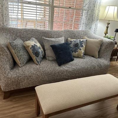 Leather sofa with cover, pillows and bench not included