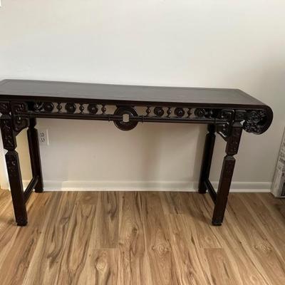 Chinese Brown Huali Rosewood Scroll round edge altar table.edge altar table.