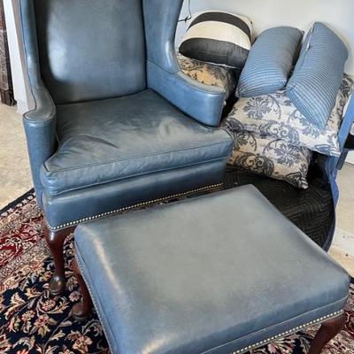 Leather armchair and ottoman
