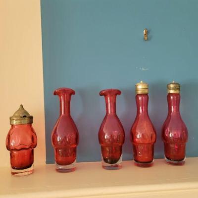 cranberry glass condiment jars