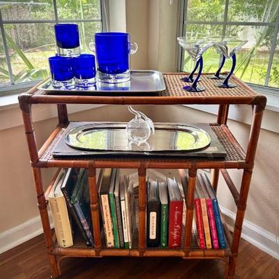 Vintage rattan and caned books case 