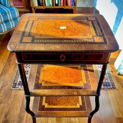 Antique French Napoleon lll inlaid table with box (box is padded for jewelry/fragiles)
