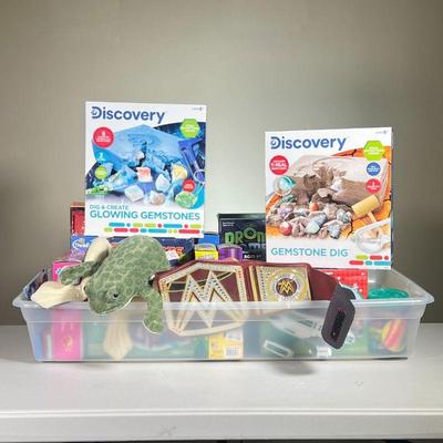 (21PC) CHILDREN’S GAMES & PROJECTS | Includes: Fuse beads, slime making kit, assorted science kits, 2 Discover Gemstone Dig sets, small...