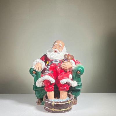 SANTA CLAUS FIGURE | Santa Claus Relaxing After Christmas: Plaster Painted Santa in chair Post Christmas deliveries. - l. 16 x w. 18 x h....