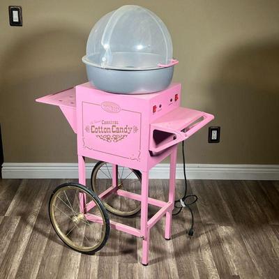 NOSTALGIA COLLECTIONS CARNIVAL COTTON CANDY MACHINE | Cotton Candy Cart with wheels. - l. 33 x w. 16 x h. 53 in
