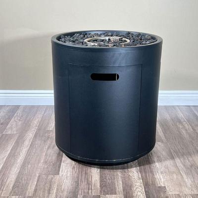 GAS FIRE PIT | GHP Group fire pit of cylindrical shape with black finish, no propane canister. - l. 23 in x h. 25 in in