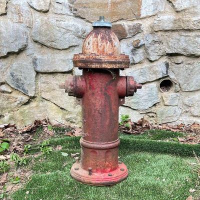 MUELLER CHATTANOOGA TENN FIRE HYDRANT | Red-painted fire hydrant, likely early to mid-20th century. - w. 18 in x h. 34 in in
