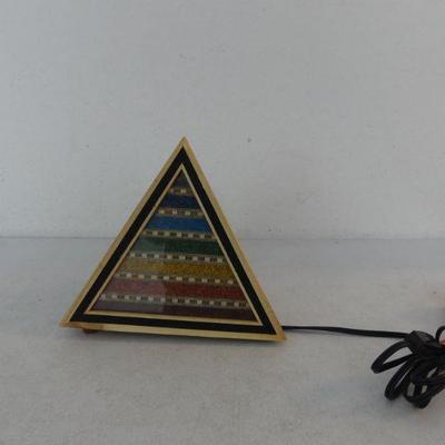 Vintage Made in India 7 Chakra Gemstones Pyramid Table Lamp with Inlay Border - 10