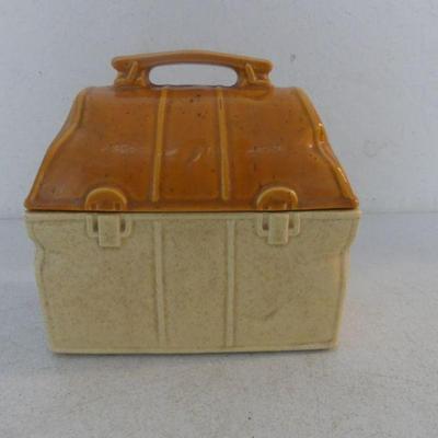 Vintage McCoy Pottery Lunch Box Cookie Jar (Complete with Dents) - Stamped USA 357