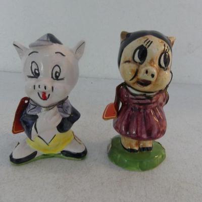 Vintage 1950s Warner Bros. Carosello Porky & Petunia Pig Amaretto Decanter/Figurines - Hand Painted Italy