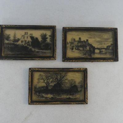 Vintage Set of 3 Etched framed Reproductions - 8Â¼