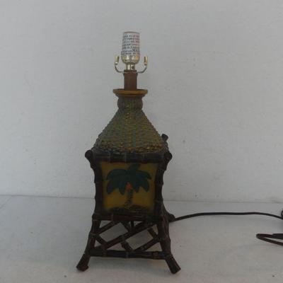 Vintage Tiki Bar Lamp - Brass/Solid Resin Palm Tree/Tiki Hut Design - 17