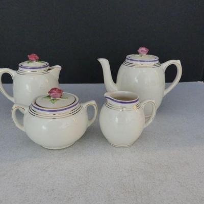 Antique 1875-1910 Fondeville Ambassador Ware Individual Teapot & Coffee Pot with Covered Sugar Bowl & Creamer