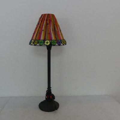 Vintage Boho Chic Table Lamp with Vibrant Colored Ribbon & Bead Shade - 27