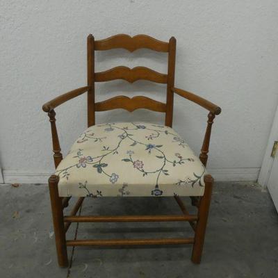 Vintage Wooden Arm Chair with Deeply Upholstered Seat - Off White/Floral