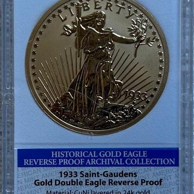 SST363 - 1933 Saint-Gaudens Double Eagle Reverse Proof Coin. 24k Gold LAYERED