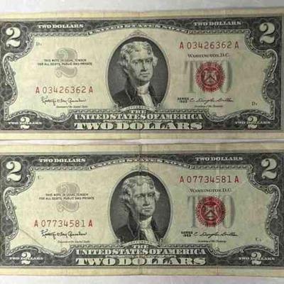 SST356 - A Pair of $2 Two Dollars (Red Seal) Banknotes