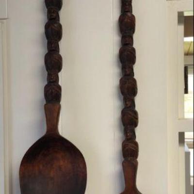 MMS016 Giant Decorative Carved Wooden Spoon & Fork Wall Hangings