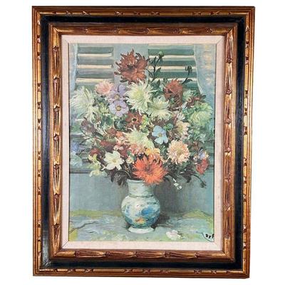 MARCEL DYF (1899-1985), GICLEE | A reproduction print on canvas of a still life with flowers in a vase; housed in a nicely carved frame....