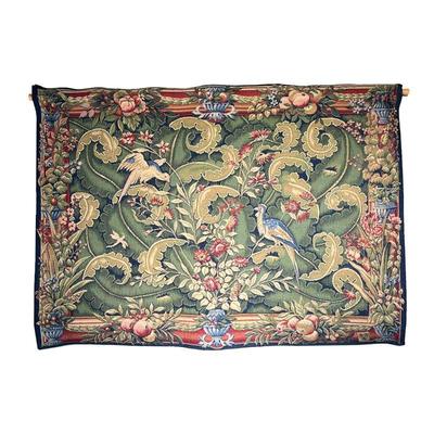 POINT DE L'HALLUIN TAPESTRY| French needlepoint tapestry showing birds among scrolling foliage, with Point de l'Halluin and Les...