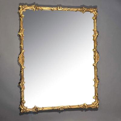 GILT SCROLLWORK MIRROR | Wall mirror with gilt scrollwork wood frame. - l. 32 x w. 42 in
