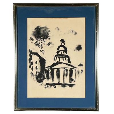 AFTER MARC CHAGALL | Monochrome lithograph after Marc Chagall, showing the Capitol Building; no apparent signature. - w. 15 x h. 19.5 in...