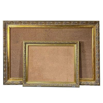 (2PC) BULLETIN BOARDS | Two bulletin / cork boards in similar gilt carved frames. - w. 45 x h. 30 in (largest)