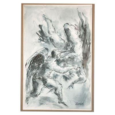 CHARLES BURDICK (1924-2016) | Angels engaged in fight Watercolor on paper Signed lower right Framed with literature on verso. - w. 13 x...
