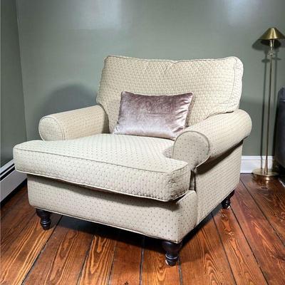 ROBIN BRUCE UPHOLSTERED ARMCHAIR | With textured patterned upholstery on wood feet. - l. 39 x w. 41 x h. 35 in