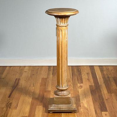 CARVED WOOD COLUMN | Light wood pedestal / display column with fluting, made in Italy. - h. 34.5 x dia. 11 in