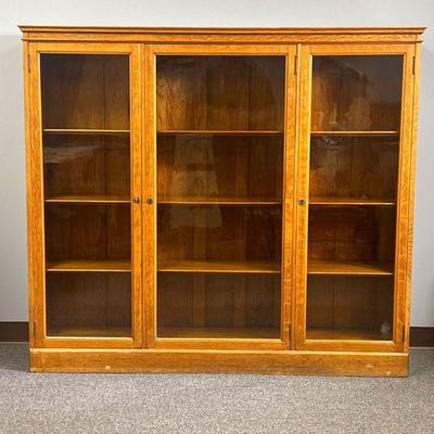 ANTIQUE OAK BOOKCASE CABINET | Golden oak with adjustable shelves and three glazed glass doors. 11-inch interior depth. - l. 60 x w. 13 x...