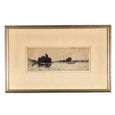 D.Y. CAMERON ENGRAVING | David Young Cameron RA (1865-1945) Watery landscape Showing figures in a boat Pencil signed lower right; signed...