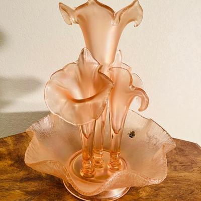 Fenton 75th Anniversary Edition Velva Rose Iridescent Glass 5pc Epergne