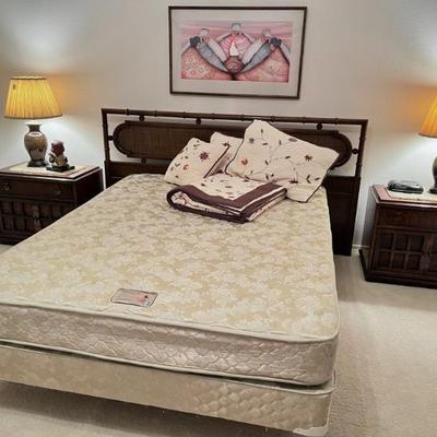 Thomasville King Headboard w/ Queen Sealy Mattress Set & 2 Nightstands